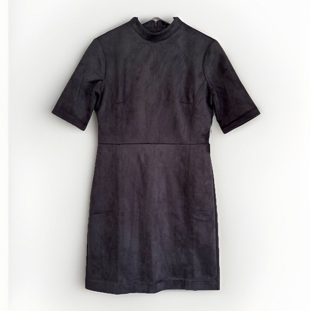 NWT Ann Taylor Dress Sz 8 Gray Faux Suede Mock Neck Short Sleeve Sheath MP $159 - Picture 11 of 15
